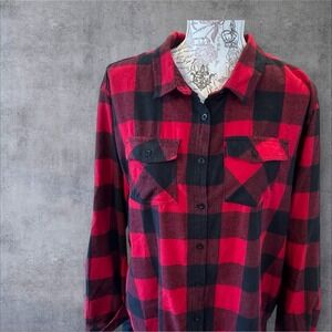 Women's Burnside NWOT Matron Of Honor Red Black Plaid Flannel Sz 2XL  Cozy Warm